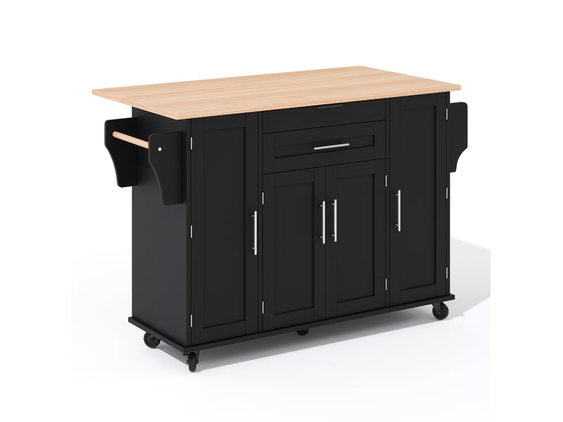  Desserte de cuisine 136 x 70 x 92 cm noir et naturel en mdf, plateau extensible sur roulettes avec rangement  - Conforama D