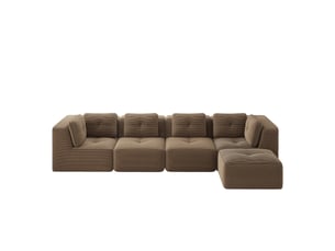 Canapé d'angle en u avec ottomane, canapé modulaire 4 places pour salon, cord, assise profonde, coussins doux, sans montage, antidérapant, marron