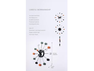 Horloge murale – horloge murale sphérique multicolore – mouvement à quartz silencieux – design créatif – horloge à quartz – 33,3 cm