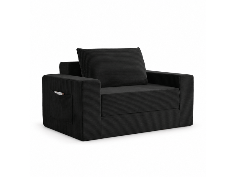 Canapé compressé 2 places convertible - transformable en chaise longue - poche latérale - moderne - velours côtelé - noir CozyNest - Conforama A