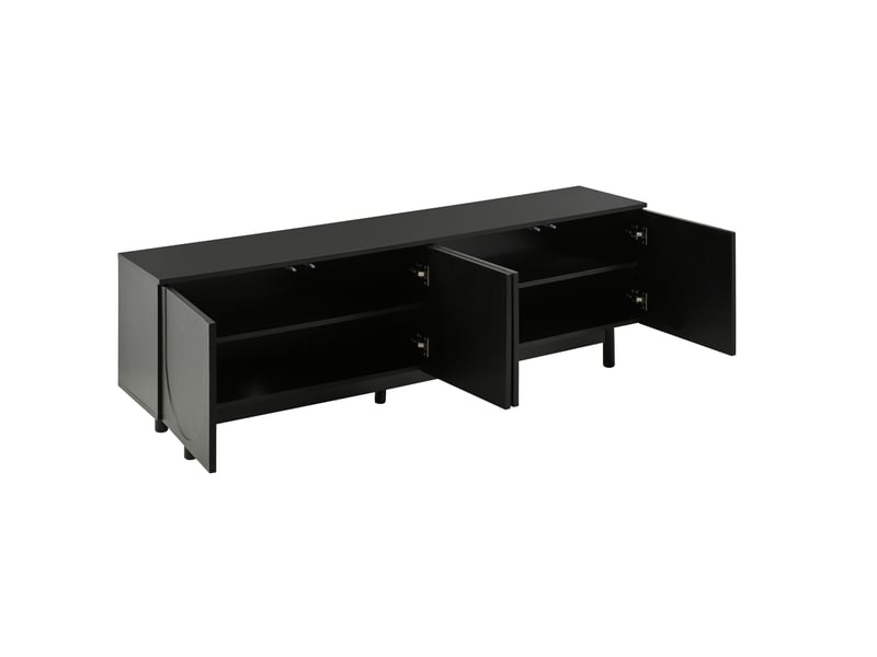  Meuble tv 175x38x56cm avec shelves réglables, 4 portes, design bas et léger, mdf et panneaux de particules, noir  - Conforama E