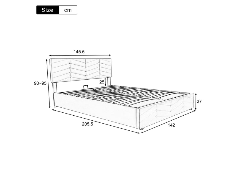  Lit capitonné 140 x 200 cm avec sommier à lattes et tête de lit réglable en hauteur, pour adultes et adolescents, support à lattes en bois, montage facile, velours beige.  - Conforama C