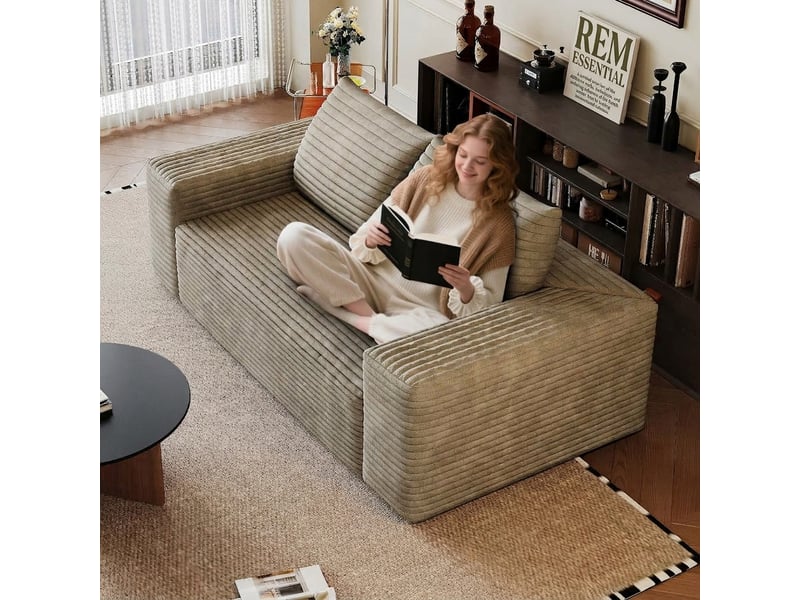 Canapé 3 places velours côtelé modulaire camel 180cm sans montage - Conforama C