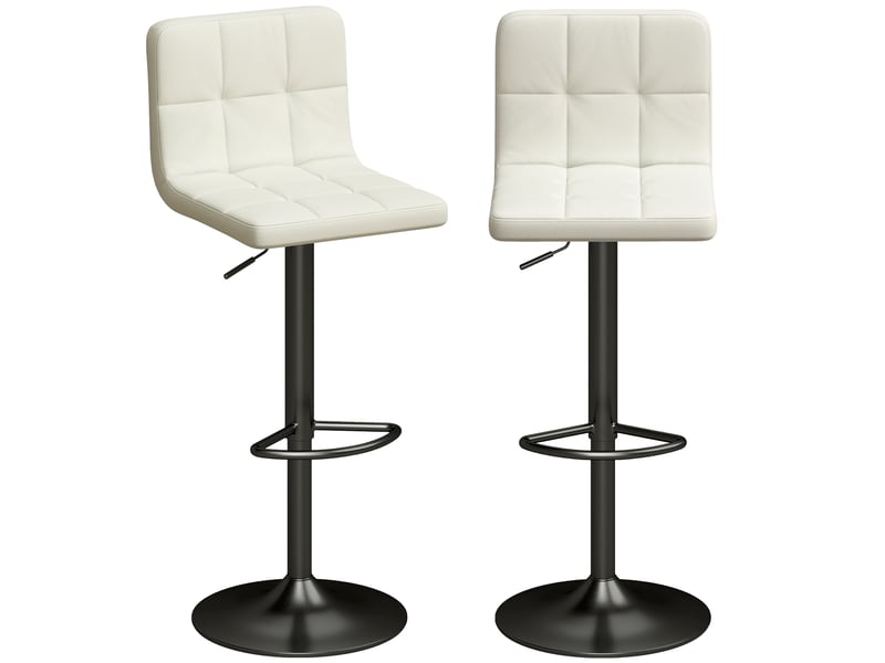  Ensemble de 2 tabourets de bar réglables avec repose-pieds, cuir pu et acier, 39,5 x 44 x 88-110 cm, crème  - Conforama B