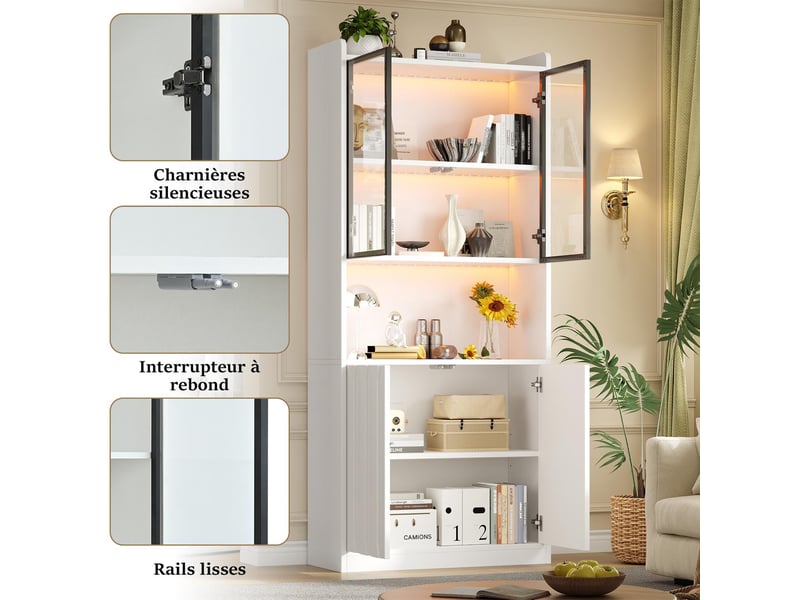  Lot de 2 vitrines avec éclairage led 8 portes verre trempé blanc 160x35x200 cm  - Conforama E