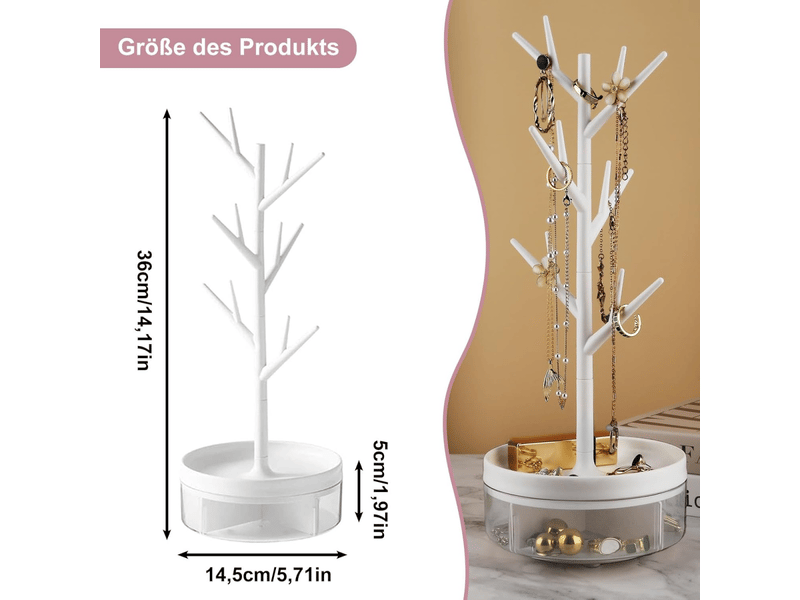  Organisateur de bijoux en forme d'arbre, présentoir à bijoux blanc, porte bijoux femme, présentoir à bijoux avec plateau rotatif  - Conforama D