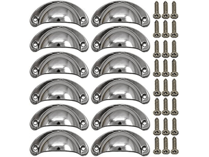 Paquet de 12 poignées de tiroir en forme de coquille avec vis, style métallique rétro pour cabinets, tiroirs et armoires