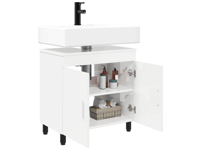  Unité de vanité de salle de bain, meuble de rangement blanc brillant 60x35x60 cm shl1467  - Conforama C