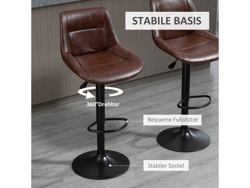  Tabourets de bar pivotants réglables avec dossier en simili cuir marron – 2 pièces, cuisine et bar  - Conforama E