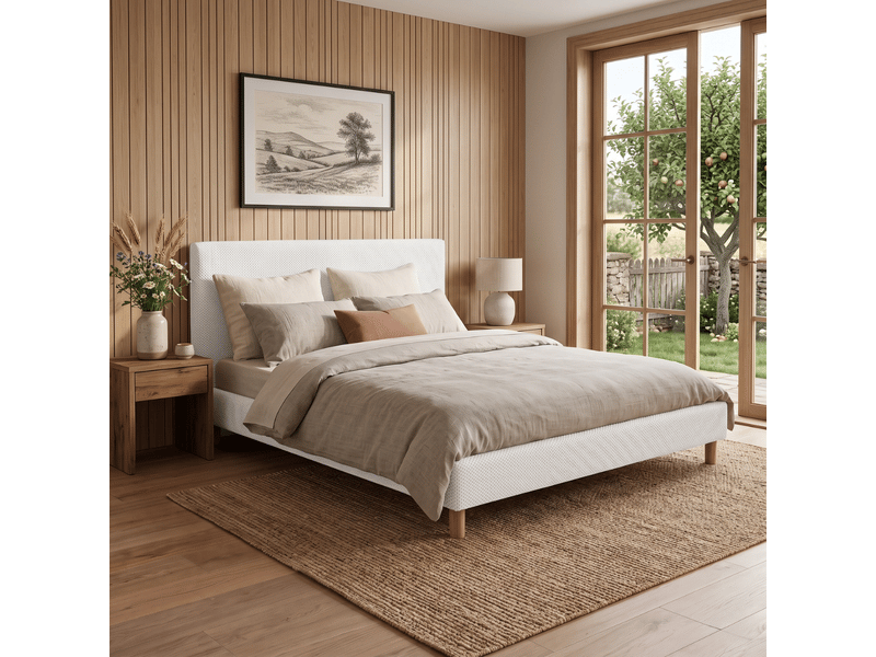  Lit prince 180x200 cm - tissu mesh 3d blanc – tête de lit et sommier à lattes bois inclus C02-LTF49 180/200 3DBL - Conforama B