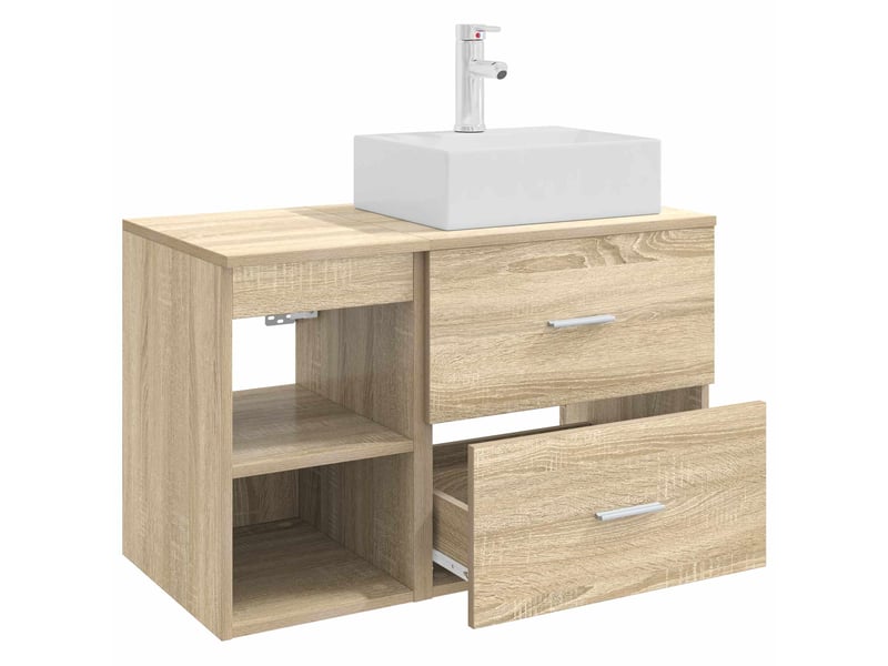  Ensemble de mobilier de salle de bain 2 pcs chêne sonoma shl8637  - Conforama D