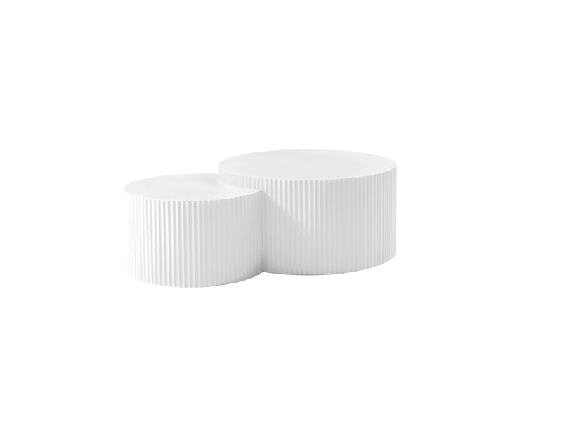  Tables basses gigognes tcqpz lot de 2 rondes ø80 cm mdf blanc mat relief ondulé  - Conforama A