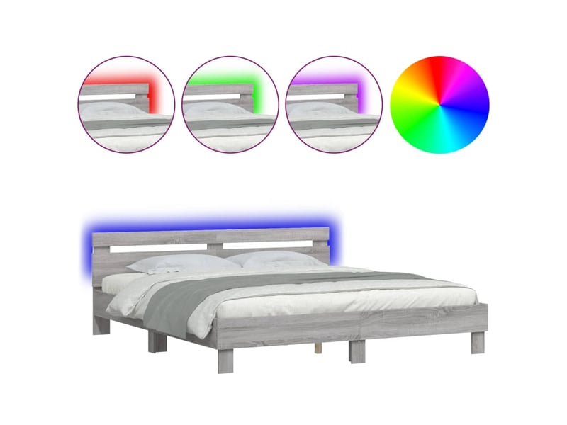 Lit double- lit adulte - cadre de lit avec led sans matelas sonoma gris 200x200 cm - Conforama A