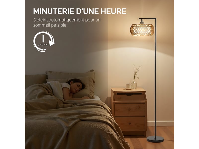  Lampadaire sur pied salon, lampe sur pied dimmable, 3 températures de couleur, 52x33x170cm, télécommande, noir  - Conforama R