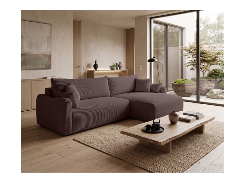  Apoline - canapé d'angle réversible convertible 4 places avec coffre en velours côtelé  - Conforama B