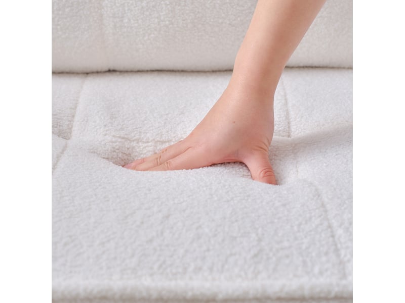 Fauteuil convertible 3-en-1 1 place en tissu bouclette blanc, usb et porte-gobelets, idéal petits espaces  - Conforama D