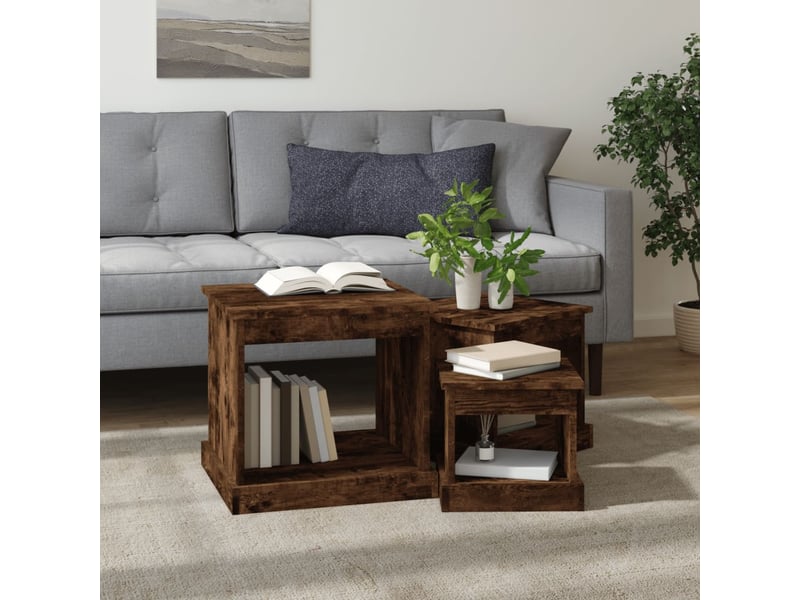  Tables basses 3 pcs | table de salon chêne fumé bois d'ingénierie  - Conforama C