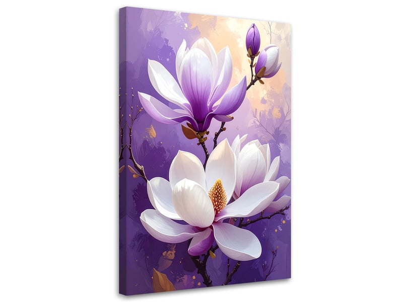 Tableaux, magnolias blancs et violets sur fond lavande 60x90 1312608359 - Conforama A