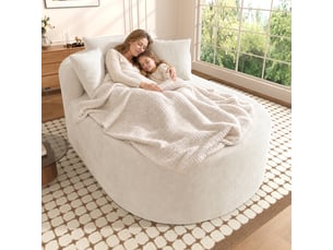 Canapé relax ovale compressé 1 place, 170x112,5x83 cm, fauteuil lounge à assise extra profonde 122 cm, sans montage, velours côtelé - beige