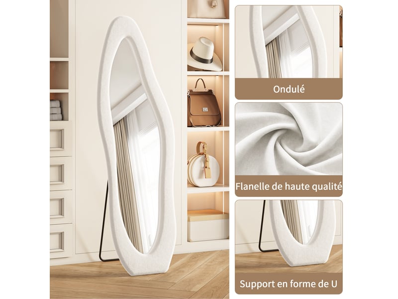  Miroir en pied asymétrique - 160x50 cm - miroir corps entier design moderne - blanc  - Conforama D