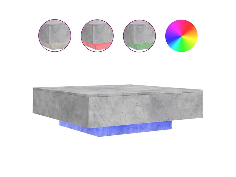  Table basse | table d'appoint salon avec lumières led gris béton 100x100x31 cm  - Conforama A