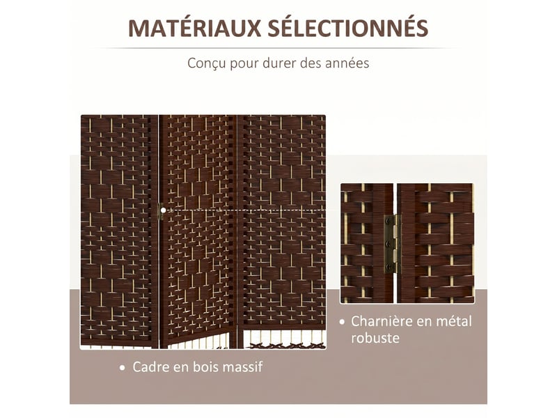  Paravent intérieur en bois séparateur de pièce cloison pliable 4 panneaux marron 160 x 170 cm  - Conforama E