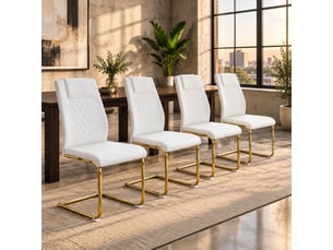 Chaises de salle à manger lot de 4 avec dossier ergonomique et pieds antidérapants en pu blanc et métal doré