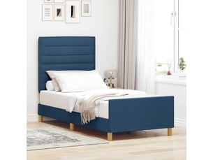 Lit adulte, lit simple, cadre de lit avec tête de lit bleu 90x200cm tissu cf2344
