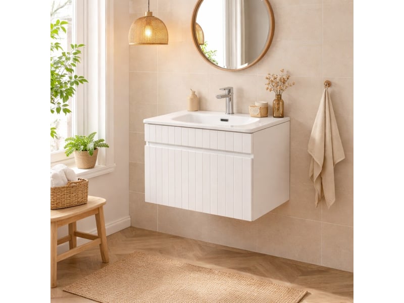 Ensemble icon blanc : meuble sous vasque 60cm + vasque à encastrer en céramique blanche - Conforama B
