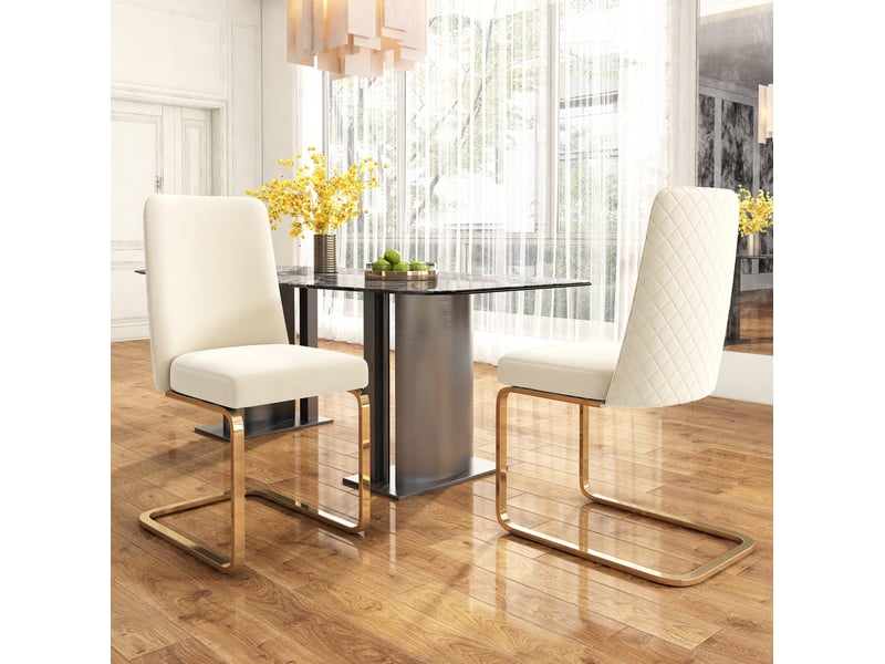  Lot de 6 chaises de salle à manger en velours beige avec pieds en métal doré  - Conforama D