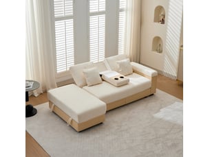 Canapé droit convertible <strong>MODENVIE</strong> <strong></strong> 3 places Tissu beige avec coffre de rangement