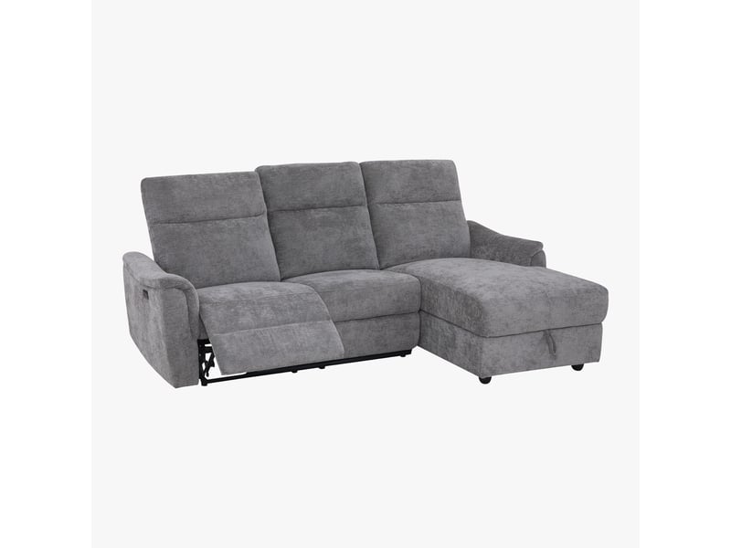  Canapé d'angle relax électrique avec coffre en tissu gris - angle  - Conforama E