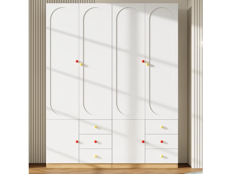  Lot de 2 armoires 2 portes 160x50x200 cm – blanc – 6 tiroirs, 2 penderies et étagères en mdf  - Conforama E