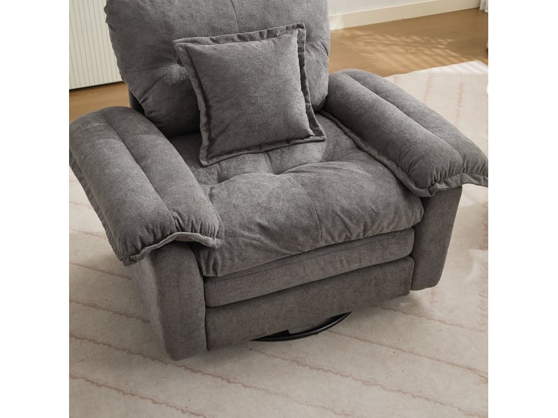 Fauteuil pivotant 360° gris en chenille, format oversize, avec coussin de soutien - Conforama D