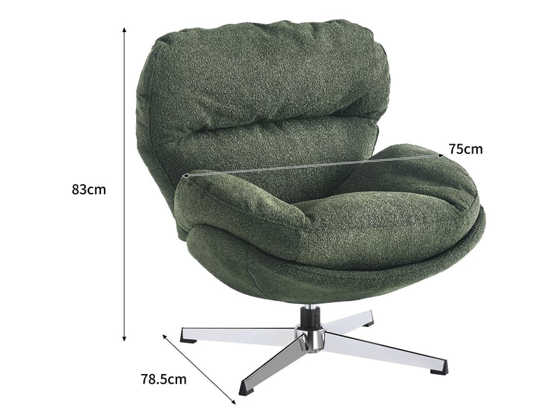 Fauteuil pivotant en tissu bouclé vert kaki et piètement chromé - oli Oli - Conforama C