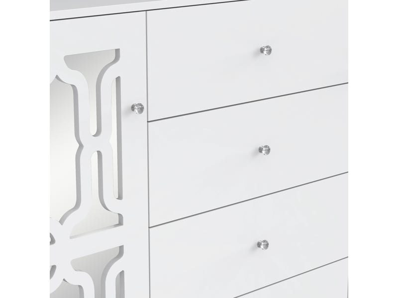  Buffet avec 2 portes, 4 tiroirs et miroir pour salle à manger en mdf 147×40×102 cm blanc  - Conforama D