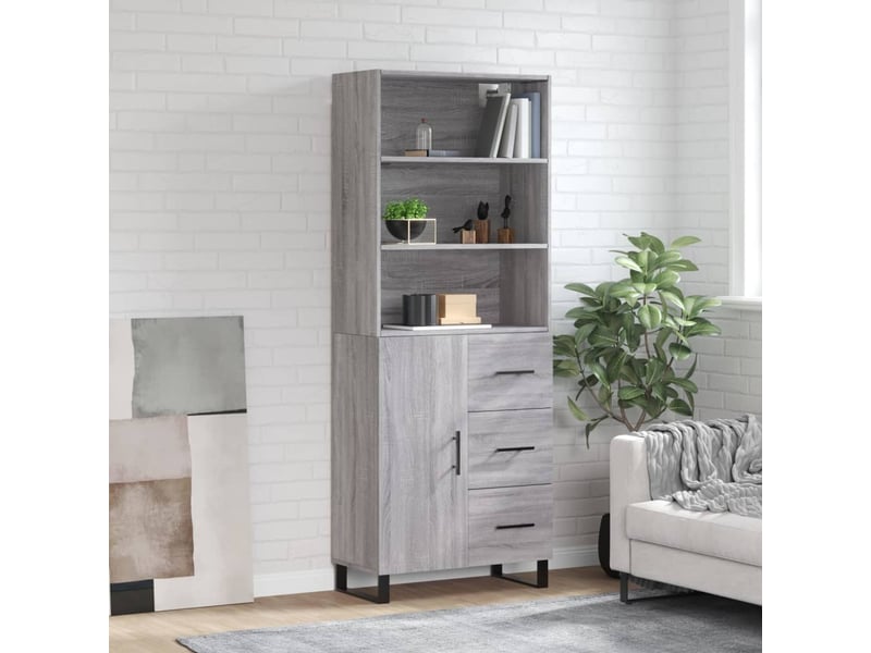  Buffet haut - bahut - meuble de rangement sonoma gris 69,5x34x180 cm bois d'ingénierie  - Conforama B
