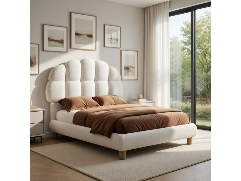 Lit d'enfant 90 x 200 cm, en bois, imitation feutre, blanc - Conforama B