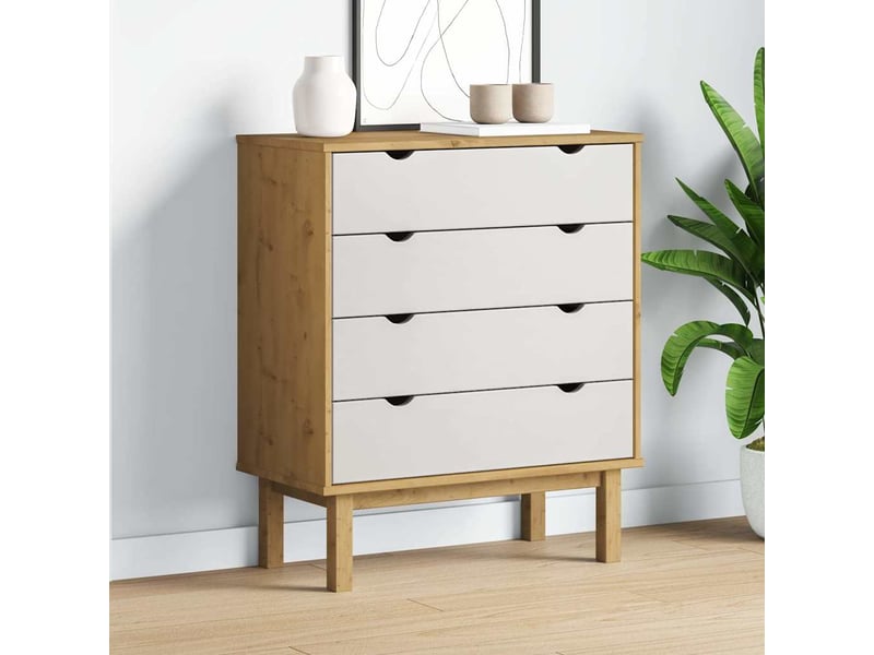  Commode, armoire à tiroirs bureau otta marron et blanc 76,5x39,5x90 cm bois de pin massif  - Conforama B