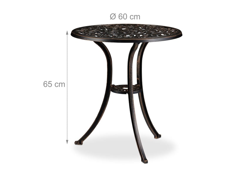  Ensemble de mobilier de balcon table ronde 70 x 70 x 75 cm avec 2 chaises design antique ambiance romantique en aluminium noir 13_0008339  - Conforama C