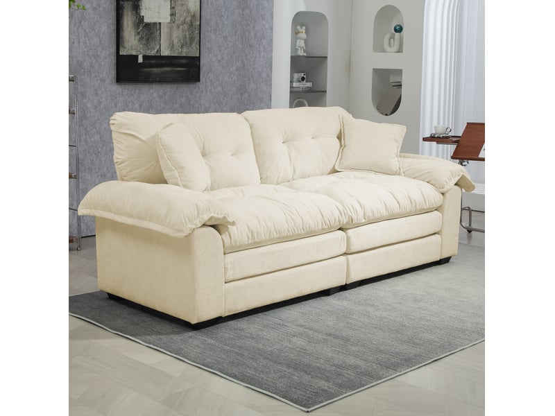  Ensemble de canapés modenvie 3 places en chenille beige avec fauteuil pivotant et canapé 2 places  - Conforama D