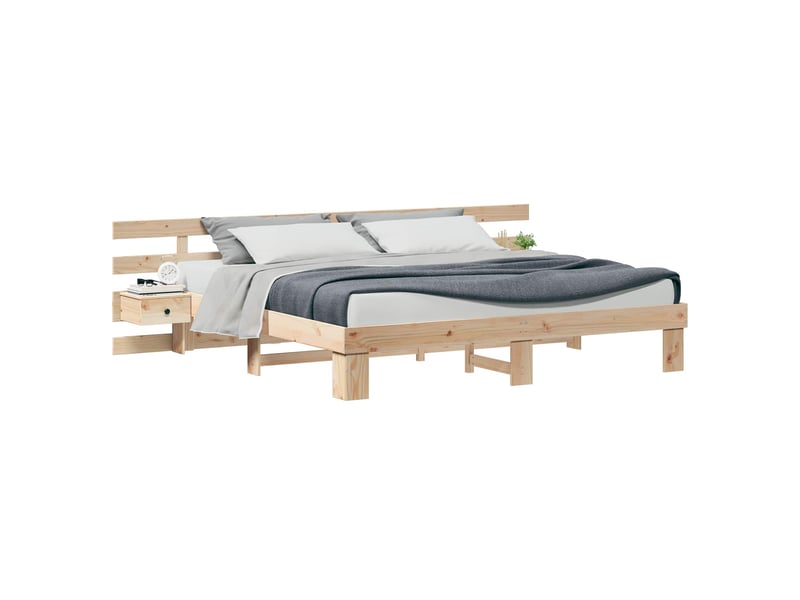  Lit double- lit adulte -  cadre de lit avec tête de lit marron 200 x 200 cm pin massif  - Conforama A