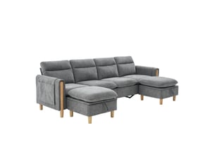 Canapé d'angle gauche fixe 4 places Tissu gris avec coffre de rangement