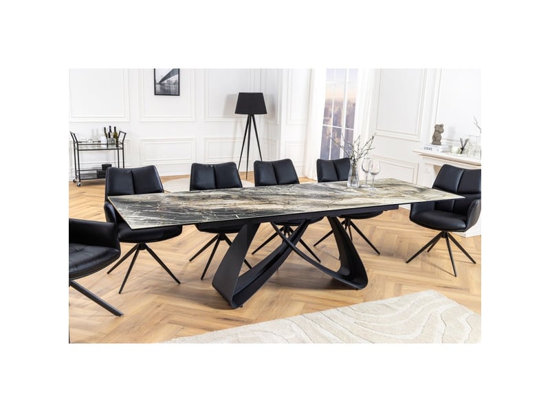  Table de salle à manger zarel – extensible 180 à 260 cm – céramique et verre trempé – aspect marbre gris taupe  - Conforama C