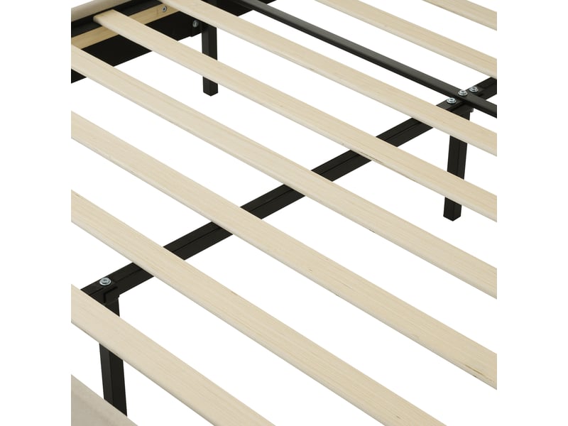  Lit enfant simple 90x200 cm avec led et tête réglable, lin, beige, sans matelas  - Conforama E