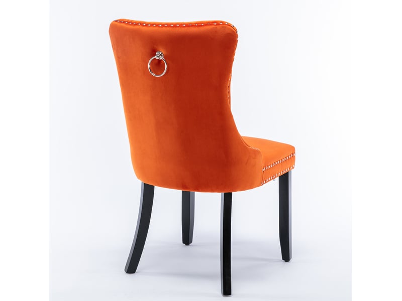  Lot de 2 chaises de salle à manger en velours orange avec pieds en bois  - Conforama E
