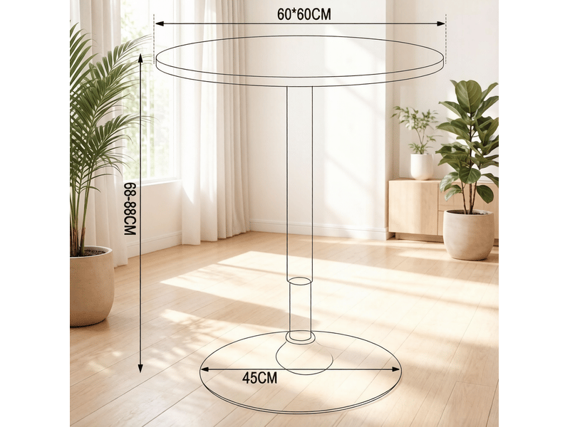 Table de bar ronde réglable en hauteur avec plateau en mdf et base métallique pour cuisine blanche 60 × 60 × 88 cm - Conforama C