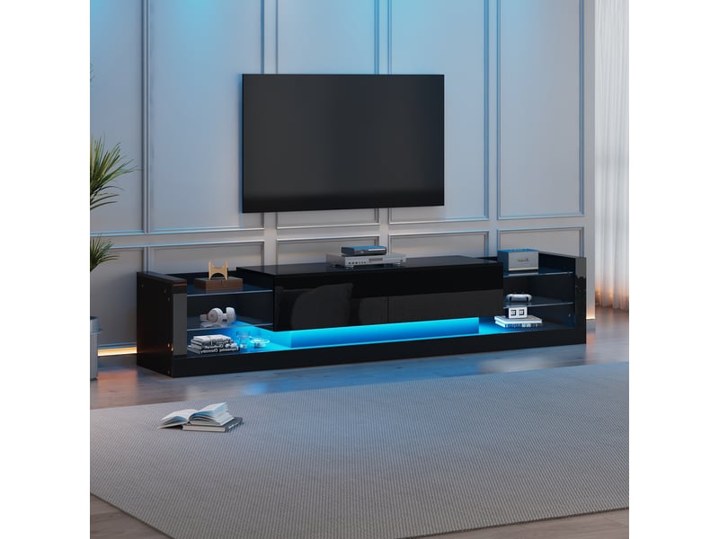 Meuble tv noir brillant avec éclairage led intégré 181 cm - pour tv jusqu'à 80 pouces - design moderne et élégant - Conforama D