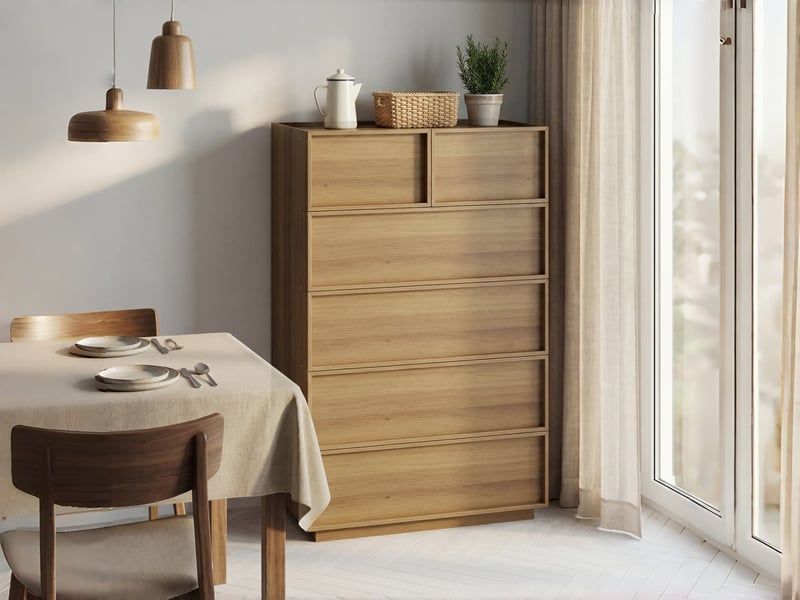  Commode à 6 tiroirs, 80 x 48 x 127 cm, design minimaliste sans poignées, glissières métalliques, coloris chêne  - Conforama B