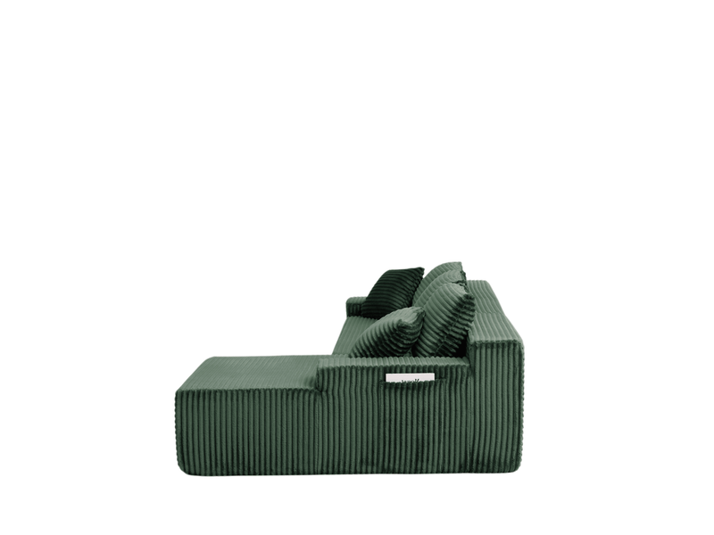  Canapé d’angle modulable 4 places en velours côtelé vert, 239x156x79 cm  - Conforama R